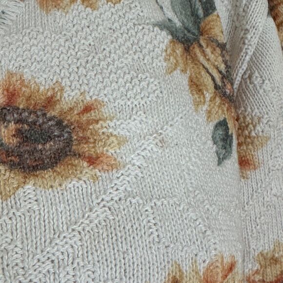 Vintage Sunflower Knit Crop Top Size M L Short Sleeve Beige 90s Cottage - Picture 5 of 8
